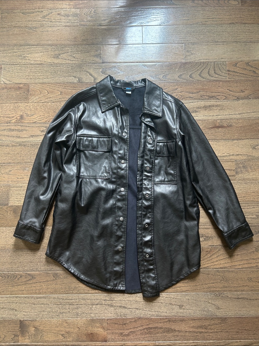 Old Navy Black Faux Leather Shirt Jacket